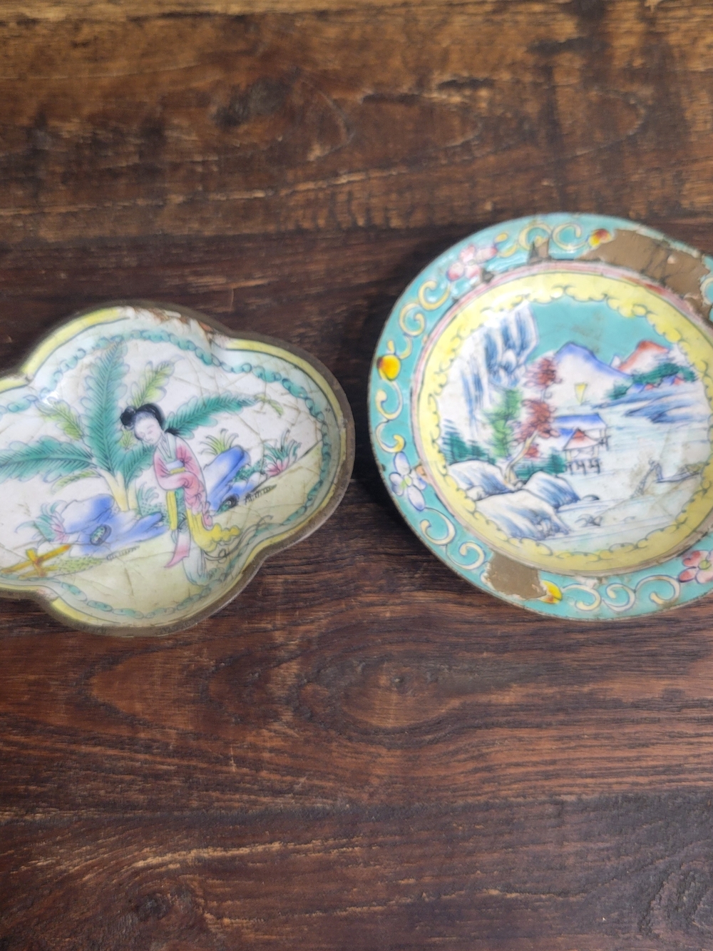 Antique Chinese Canton Enamel Trinket Dishes Set 2